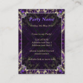 パープル金ゴールドデコ誕生日パーティー招待カード 名刺 (裏面)