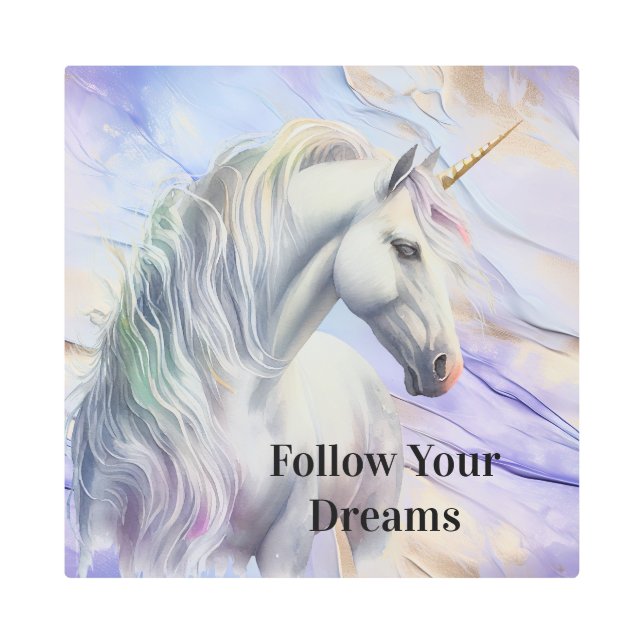 パープル金ゴールドドリームユニコーン メタルプリント (正面)