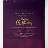 パープル金ゴールドネオン照明カスタムクリスマス年 三つ折り招待状 (内部中)