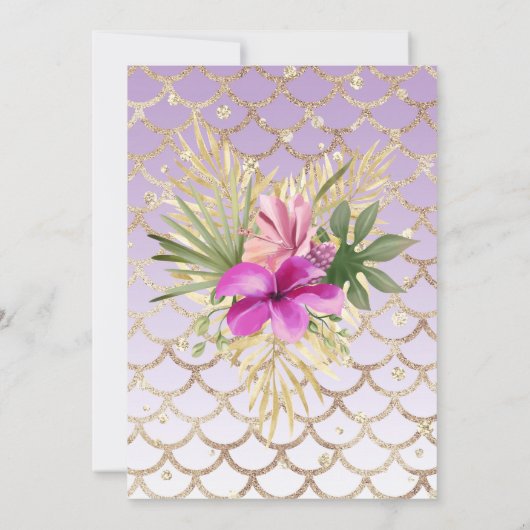 パープル金ゴールドハイビスカスフローラバースデーパーティー 招待状 (裏面)