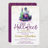パープル金ゴールドハロウィーンカクテルパーティー 招待状 (正面/裏面)