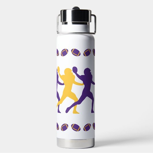 パープル金ゴールドバイキングサッカープレーヤーシルエット ウォーターボトル (背面)