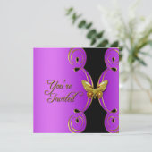 パープル金ゴールドバタフライエレガントバースデーパーティー 招待状 (スタンド正面)