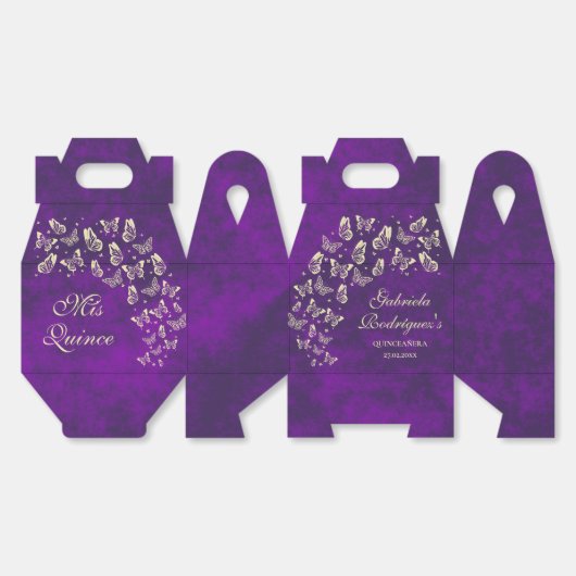 パープル金ゴールドバタフライクインセアニラ15誕生日 フェイバーボックス (見開き)