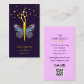 パープル金ゴールドバタフライシザー美容師サロン 名刺 (正面/裏面)