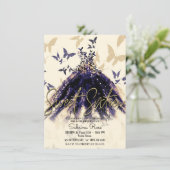 パープル金ゴールドバタフライダンスドレス甘い16パーティー 招待状 (スタンド正面)