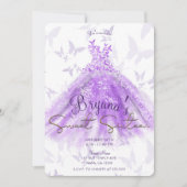 パープル金ゴールドバタフライダンスドレス甘い16パーティー 招待状 (正面)