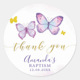 パープル金ゴールドバタフライバプテスマありがとうステッカー ラウンドシール