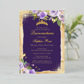 パープル金ゴールドバタフライバラフローラキンセアニェラ 箔招待状 (立ち正面)