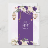 パープル金ゴールドバタフライフローラエレガントクインセアニラ 招待状 (裏面)