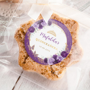 パープル金ゴールドバラキンセアニェラ誕生日の好意 ラウンドシール