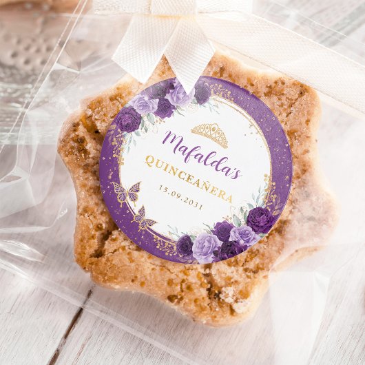 パープル金ゴールドバラキンセアニェラ誕生日の好意 ラウンドシール