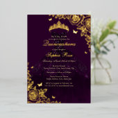 パープル金ゴールドバラドレスキンセアニェラ 箔招待状 (立ち正面)