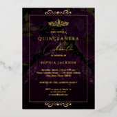 パープル金ゴールドバラドレスキンセアニェラ 箔招待状 (正面)