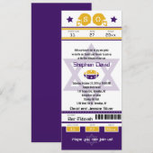 パープル金ゴールドバー（ユダヤ教の）バル・ミツバーサッカーチケット招待状 招待状 (正面/裏面)