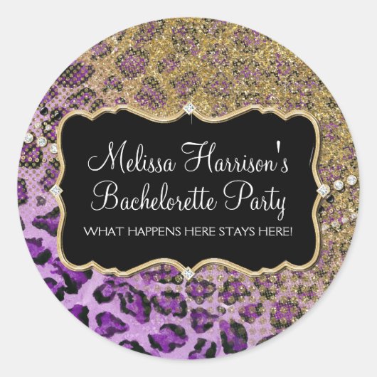 パープル金ゴールドヒョウアニマルプリントグリッタールック ラウンドシール (正面)