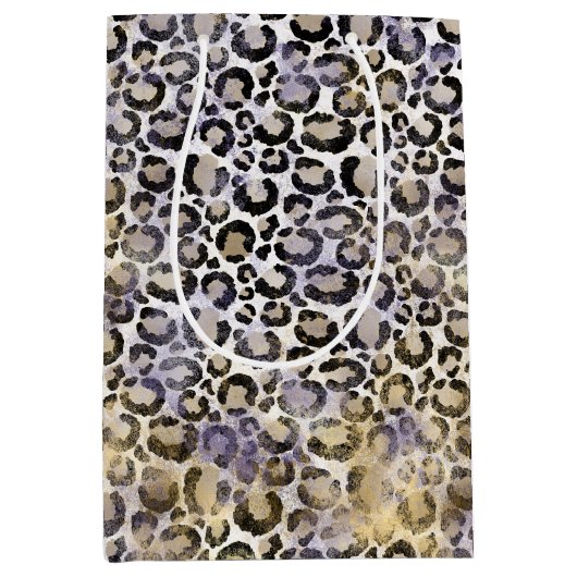 パープル金ゴールドヒョウ印刷 ミディアムペーパーバッグ (正面)