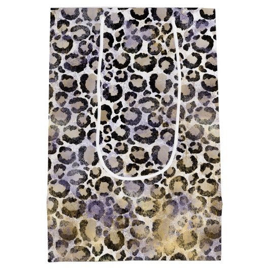 パープル金ゴールドヒョウ印刷 ミディアムペーパーバッグ (裏面)