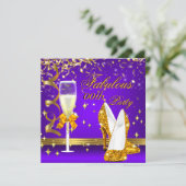 パープル金ゴールドファブルシャンパンヒール誕生日 招待状 (スタンド正面)