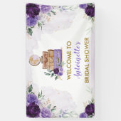 パープル金ゴールドフラワートラベルブライダルシャワーへようこそ 横断幕 (縦)