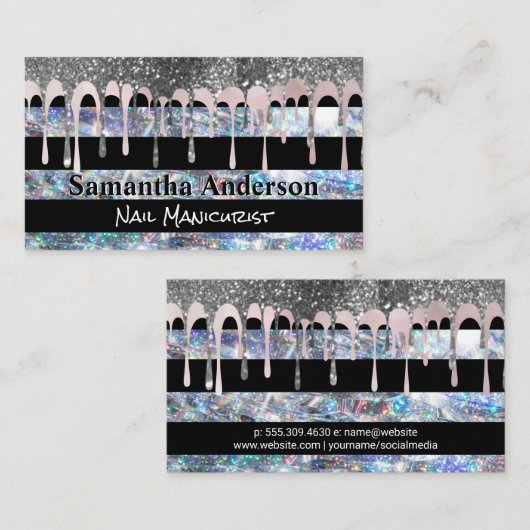 パープル金ゴールドフレーク |グリッターの連続 |武ストライプの西 名刺 (正面/裏面)