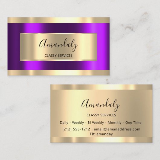 パープル金ゴールドフレームエレガントプロフェッショナルモドデーン 名刺 (正面/裏面)