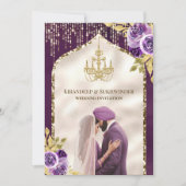パープル金ゴールドフローラアナンドKarajシーク結婚ズ 招待状 (正面)