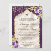 パープル金ゴールドフローラアナンドKarajシーク結婚ズ 招待状 (裏面)