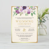 パープル金ゴールドフローラインディアンヒンドゥー結婚フォト 招待状 (スタンド正面)