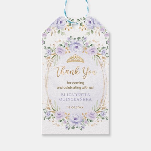 パープル金ゴールドフローラクインセアニラ誕生日の恩恵 ギフトタグ (正面)