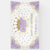 パープル金ゴールドフローラクラウンプリンセス誕生日 横断幕 (縦)