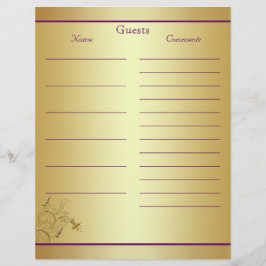 パープル金ゴールドフローラゲストブック紙