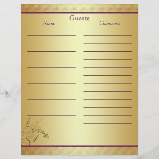 パープル金ゴールドフローラゲストブック紙 (正面)