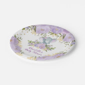 パープル金ゴールドフローラゾウ赤ちゃんガールシャワーパーティー ペーパープレート (アングル)