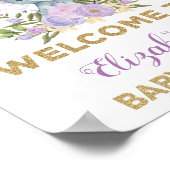 パープル金ゴールドフローラゾウ赤ちゃんシャワーへようこそ ポスター (角)