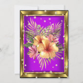 パープル金ゴールドフローラハイビスカスバースデーパーティー 招待状 (裏面)
