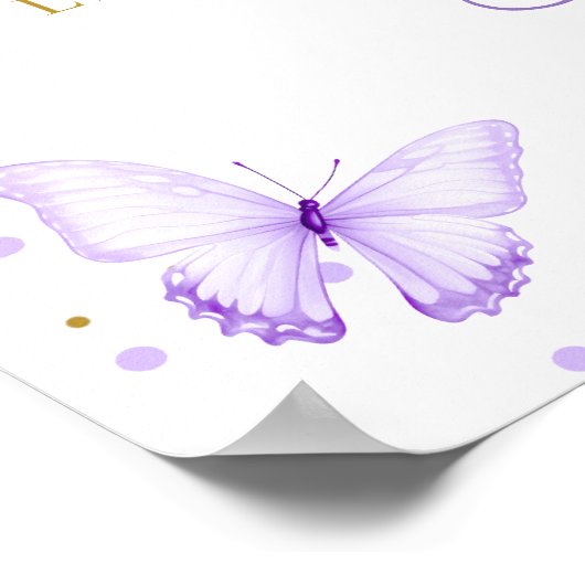 パープル金ゴールドフローラバタフライおむつラッフルサイン ポスター (角)