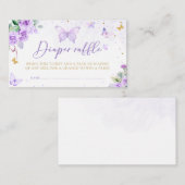 パープル金ゴールドフローラバタフライおむつラッフルチケット エンクロージャーカード (正面/裏面)