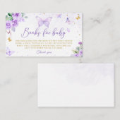 パープル金ゴールドフローラバタフライ書籍ベビーチケット エンクロージャーカード (正面/裏面)
