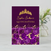 パープル金ゴールドフローラバラキンセアニェラ 箔招待状 (立ち正面)