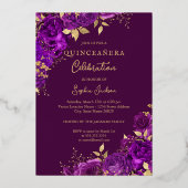 パープル金ゴールドフローラバラキンセアニェラ 箔招待状 (裏面)
