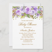 パープル金ゴールドフローラバラベビーシャワー招待状 招待状 (正面)