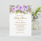 パープル金ゴールドフローラバラベビーシャワー招待状 招待状 (スタンド正面)