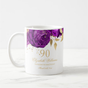 パープル金ゴールドフローラバラ90誕生日 コーヒーマグカップ