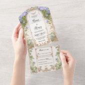 パープル金ゴールドフローラフレーム結婚式招待状 オールインワン招待状 (貼ってはがせる)