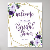 パープル金ゴールドフローラブライダルシャワーへようこそ ポスター (正面)