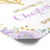 パープル金ゴールドフローラホットエアバルーンウェルカムベビー ポスター (角)