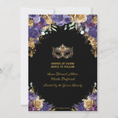 パープル金ゴールドフローラマスカレードボールキンセアニラ 招待状 (裏面)