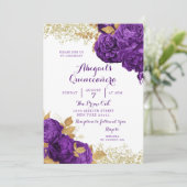 パープル金ゴールドフローラメキシコクインセアニラ招待状 招待状 (スタンド正面)