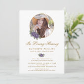 パープル金ゴールドフローラメモリアルサービス葬儀の写真 招待状 (スタンド正面)